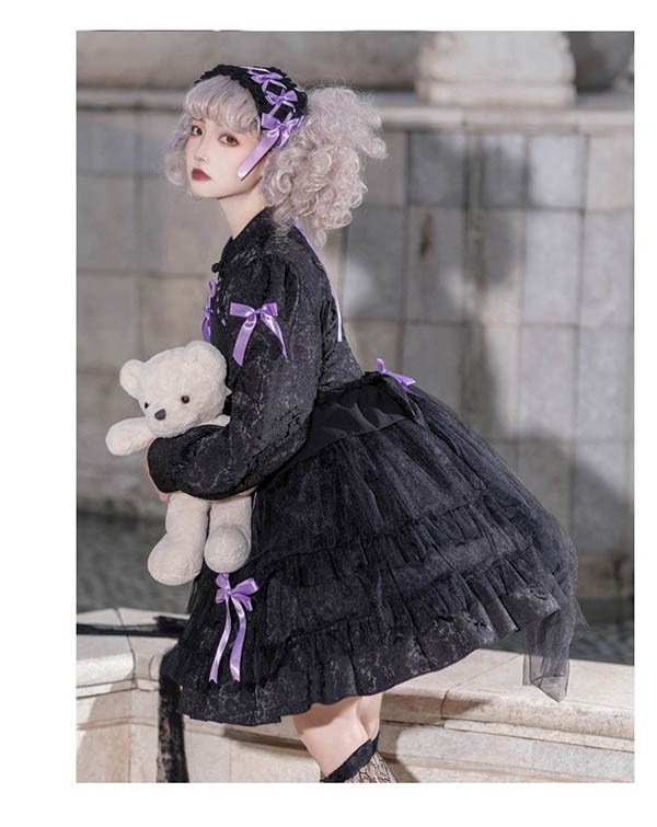 ロリータワンピース ゴスロリ クラロリ 黒 ブラック ホワイト 白