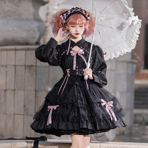 ロリータワンピース ゴスロリ クラロリ 黒 ブラック ホワイト 白