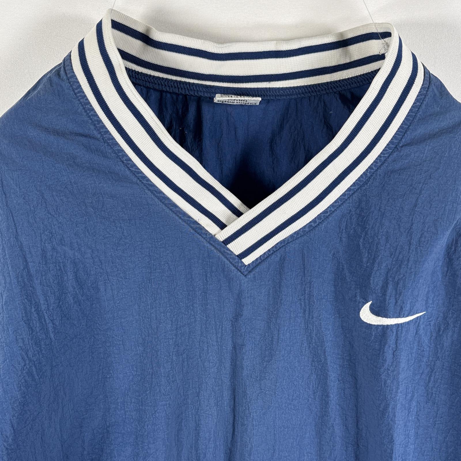 古着 90s/90年代 ナイロンプルオーバー ワンポイントロゴ スウッシュ リブ ビッグサイズ XXL ネイビー メンズ