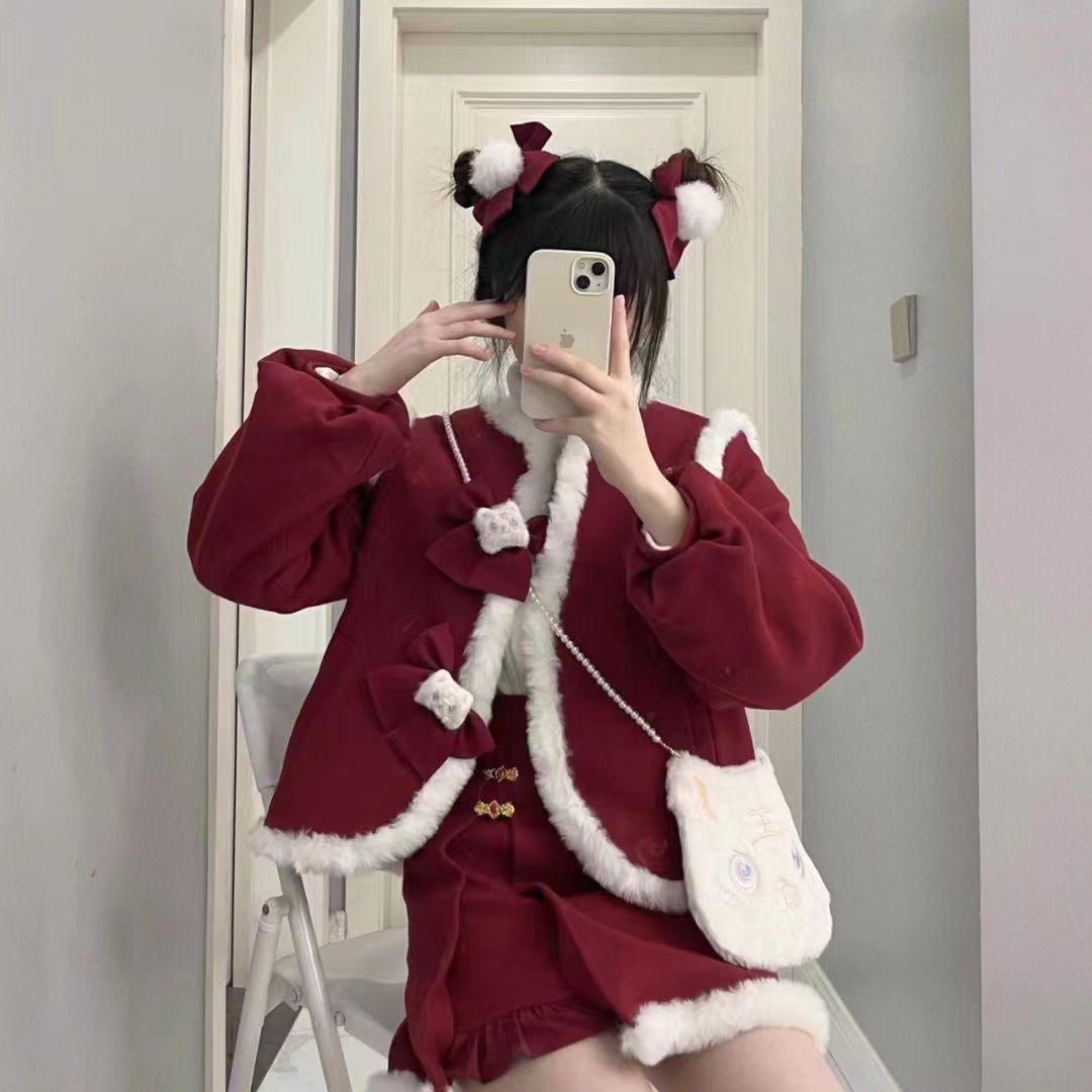 サンタコス レッド クリスマス ショートスカート +アウター冬用 セット ツーピース