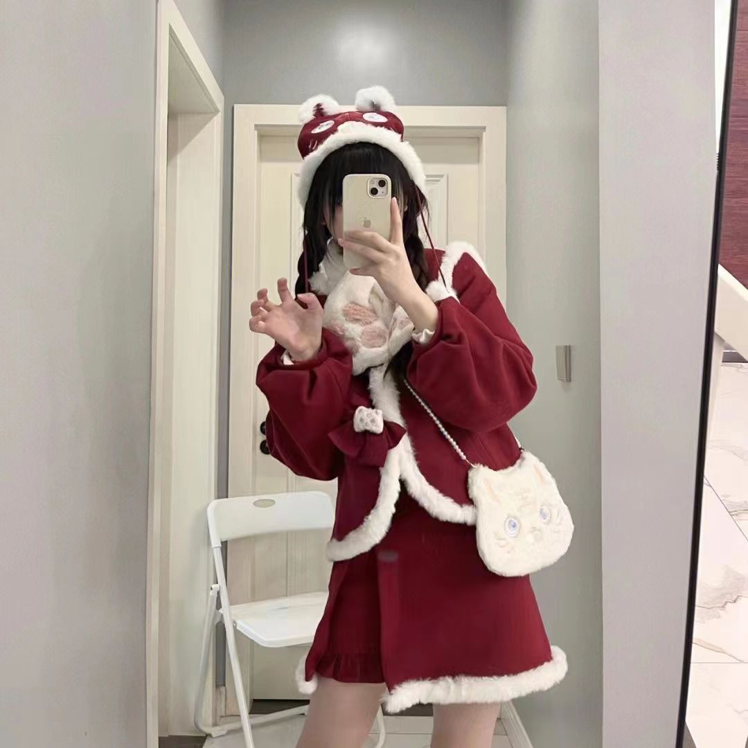サンタコス レッド クリスマス ショートスカート +アウター冬用 セット ツーピース