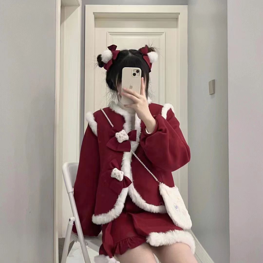 サンタコス レッド クリスマス ショートスカート +アウター冬用 セット ツーピース