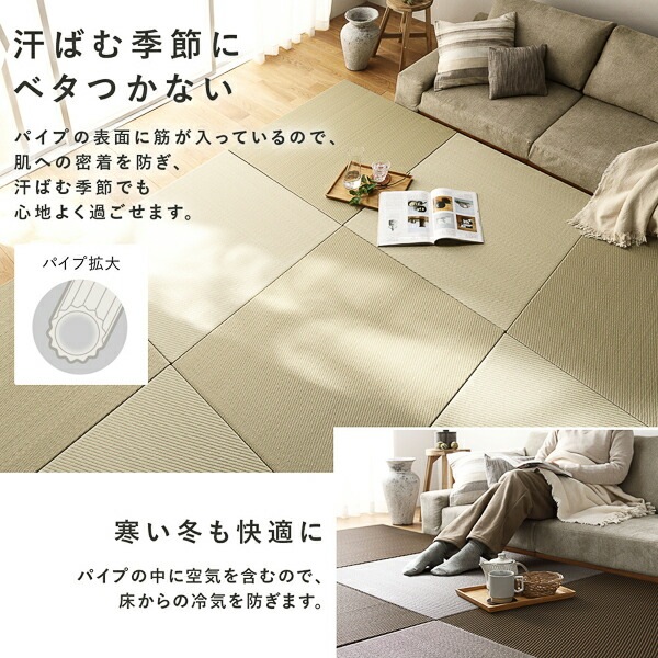 [12枚セット] PP 置き畳 ユニット畳 約幅65x奥行65x高さ2.5cm ライトグレー 樹脂畳 軽量 滑りにくい キズ防止 リビング