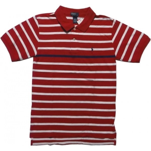 ボーイズサイズ 半袖 ボーダー ワンポイント 鹿の子 ポロシャツ レッド boys PR2-206 ボーイズサイズ 半袖 ボーダー ワンポイント 鹿の子 ポロシャツ レッド boys PR2-206