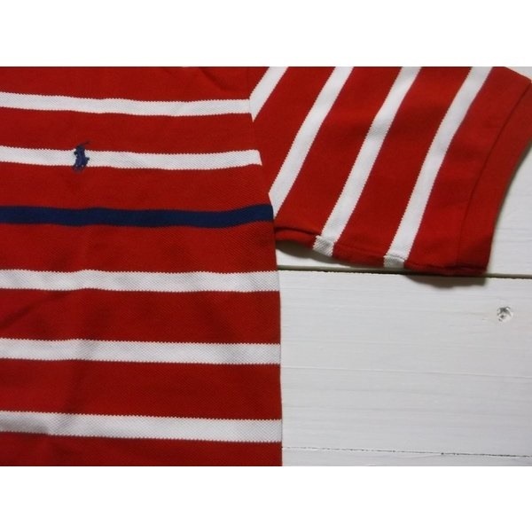 ボーイズサイズ 半袖 ボーダー ワンポイント 鹿の子 ポロシャツ レッド boys PR2-206 ボーイズサイズ 半袖 ボーダー ワンポイント 鹿の子 ポロシャツ レッド boys PR2-206