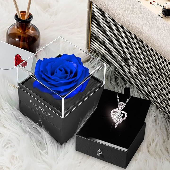 ソープフラワー バラ ネックレス プリザーブドフラワー レディース シルバー925 女性用ギフト 造花 薔薇 ジュエリー 純銀製(青いバラ)