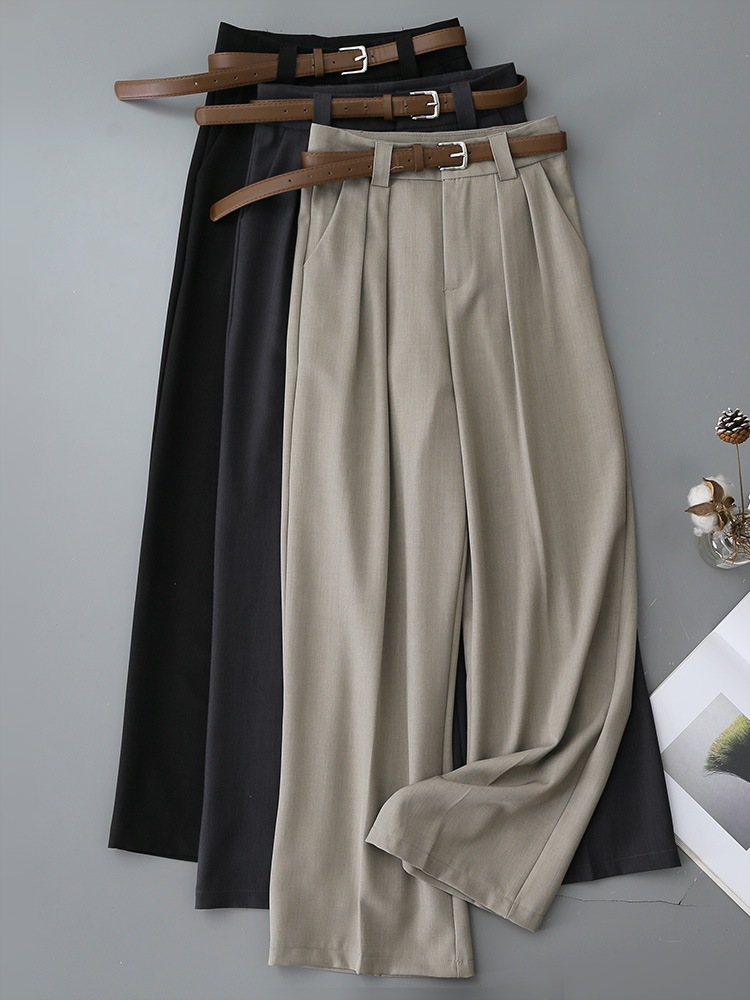 パンツハイウエストのストレートスーツのズボンの女性の春と秋の新型の黒色のワイドレギンスのズボンのOLの職業の百合はやせているズボンを現します パンツハイウエストのストレートスーツのズボンの女性の春と秋の新型の黒色のワイドレギンスのズボンのOLの職業の百合はやせているズボンを現します