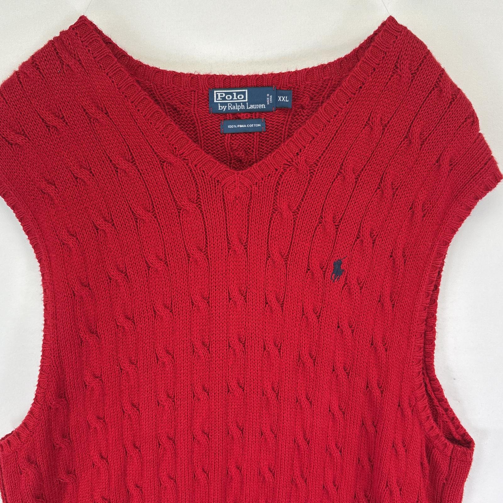 古着 ポロバイラルフローレン Polo by Ralph Lauren コットンニットベスト 大きいサイズ ケーブルニット ワンポイント XXL レッド メンズ