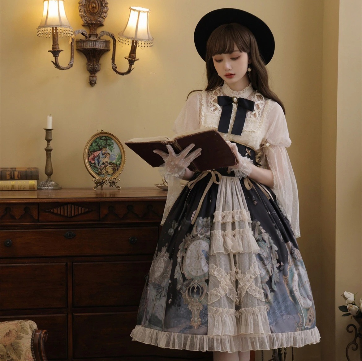 【フルセット】デザインクロック蝶lolitaハーフスカートシャツフレンチロリータ洋服 【フルセット】デザインクロック蝶lolitaハーフスカートシャツフレンチロリータ洋服