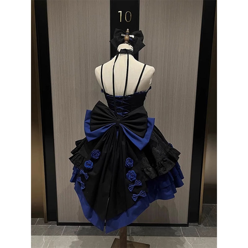 黒と青のゴスロリドレス女性jskロマンチックドレスロリータ重工ハロウィン衣装 黒と青のゴスロリドレス女性jskロマンチックドレスロリータ重工ハロウィン衣装