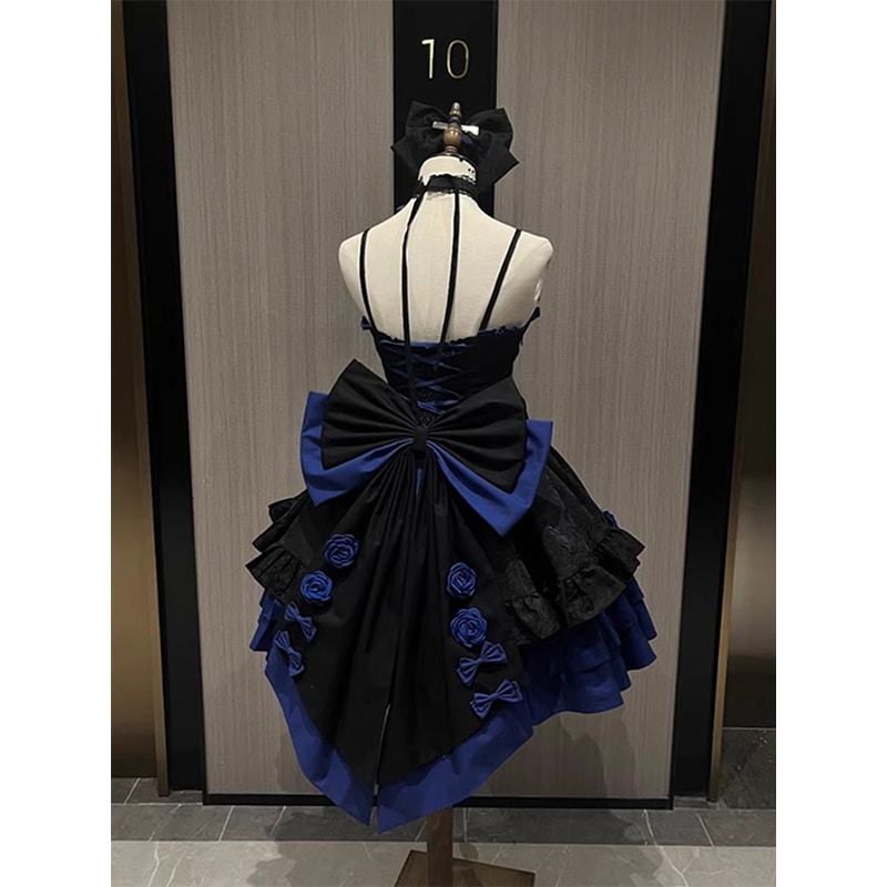 黒と青のゴスロリドレス女性jskロマンチックドレスロリータ重工ハロウィン衣装 黒と青のゴスロリドレス女性jskロマンチックドレスロリータ重工ハロウィン衣装