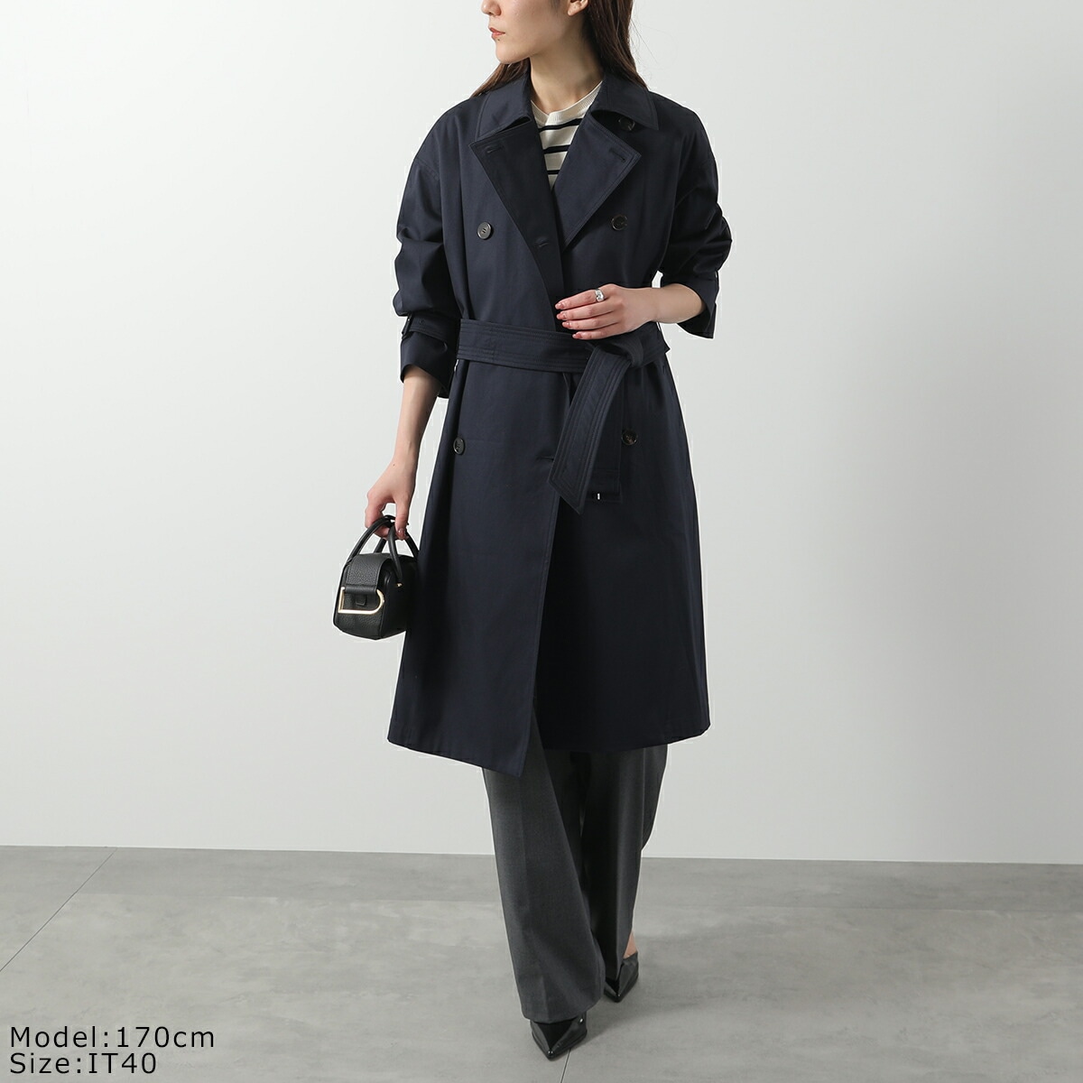 MAX MARA Studio マックスマーラ ステュディオ トレンチコート EBRIEN エブリエン レディース スプリングコート ダブルブレスト ベルト付き ミドル丈