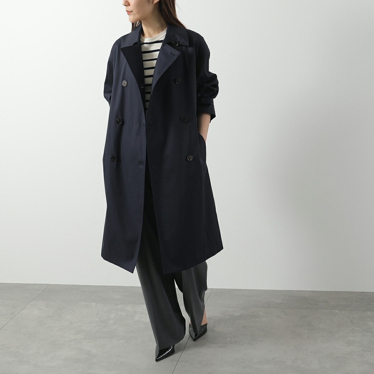 MAX MARA Studio マックスマーラ ステュディオ トレンチコート EBRIEN エブリエン レディース スプリングコート ダブルブレスト ベルト付き ミドル丈