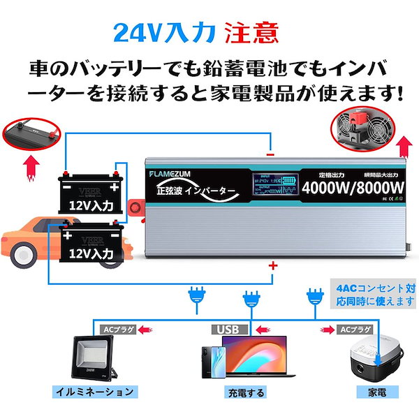 Qoo10] 4000W インバーター 正弦波 DC1