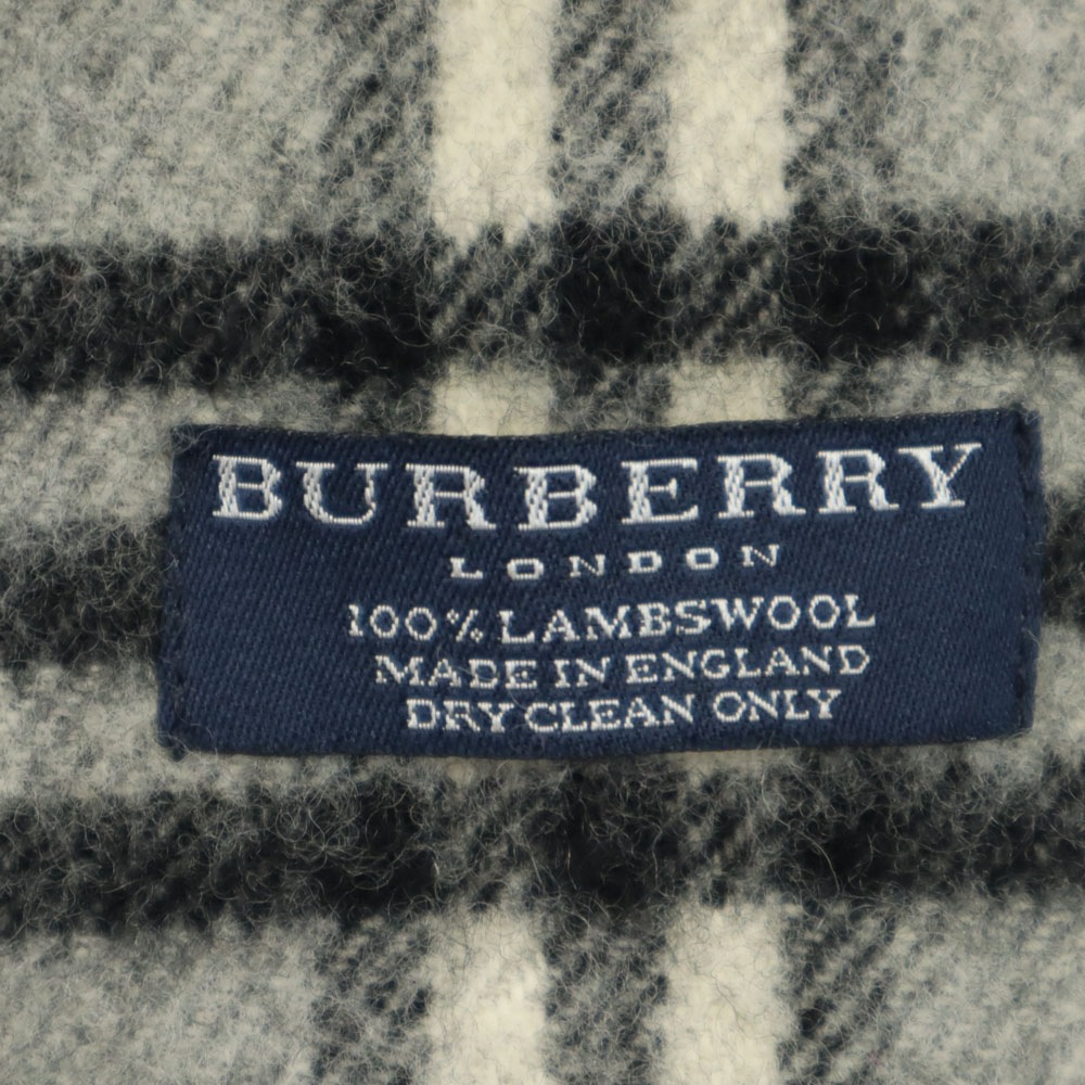 バーバリーロンドン 英国製 ラムウール チェック柄 マフラー グレー