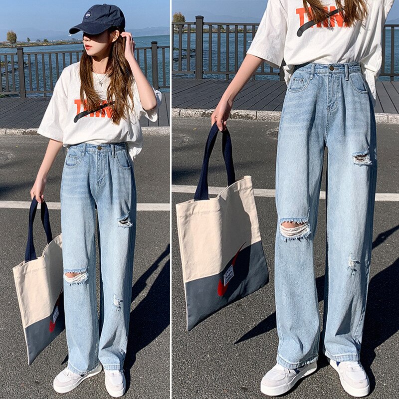 ダメージジーンズ ハイウェストジーンズ コーディネート 最高 春夏流行り