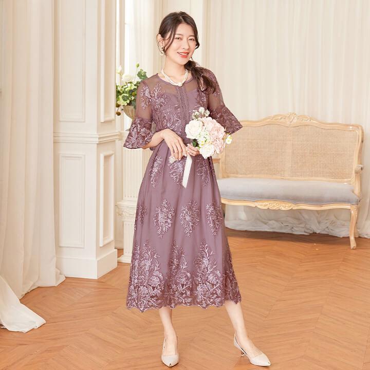 パーティードレス 結婚式 ワンピース ドレス 20代 30代 パーティドレス ロング レース 二次会 ロングドレス シフォン 刺繍 40代 50代 yj188590