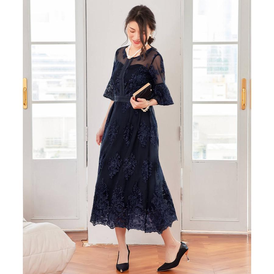 パーティードレス 結婚式 ワンピース ドレス 20代 30代 パーティドレス ロング レース 二次会 ロングドレス シフォン 刺繍 40代 50代 yj188590