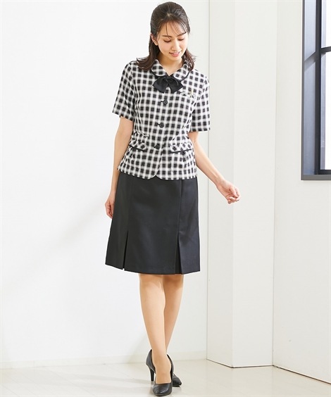 ワンピーススーツ 事務服会社制服 取り外しリボン付オーバーブラウス 接触冷感吸汗速乾消臭テープ付
