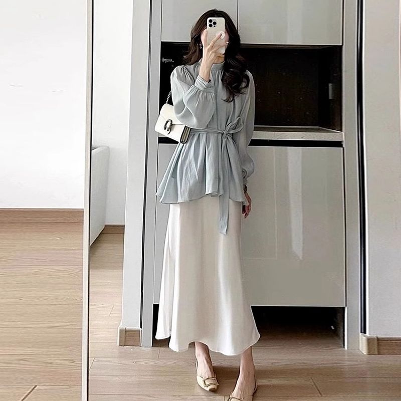 ワンピーススーツ春の新作高級感トップスおしゃれ着やせ半身スカート2点セット優しい雰囲気のデート ワンピーススーツ春の新作高級感トップスおしゃれ着やせ半身スカート2点セット優しい雰囲気のデート