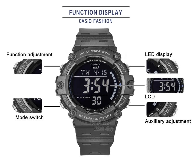 カシオ-メンズデジタルウォッチ,100m防水,クォーツ,電気ミリタリーウォッチ,AE-1500WH-8B カシオ-メンズデジタルウォッチ,100m防水,クォーツ,電気ミリタリーウォッチ,AE-1500WH-8B