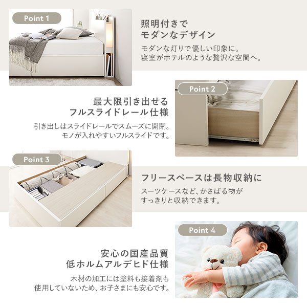 組立設置サービス付き] 2杯収納ベッド ダブル ホワイト 日本製