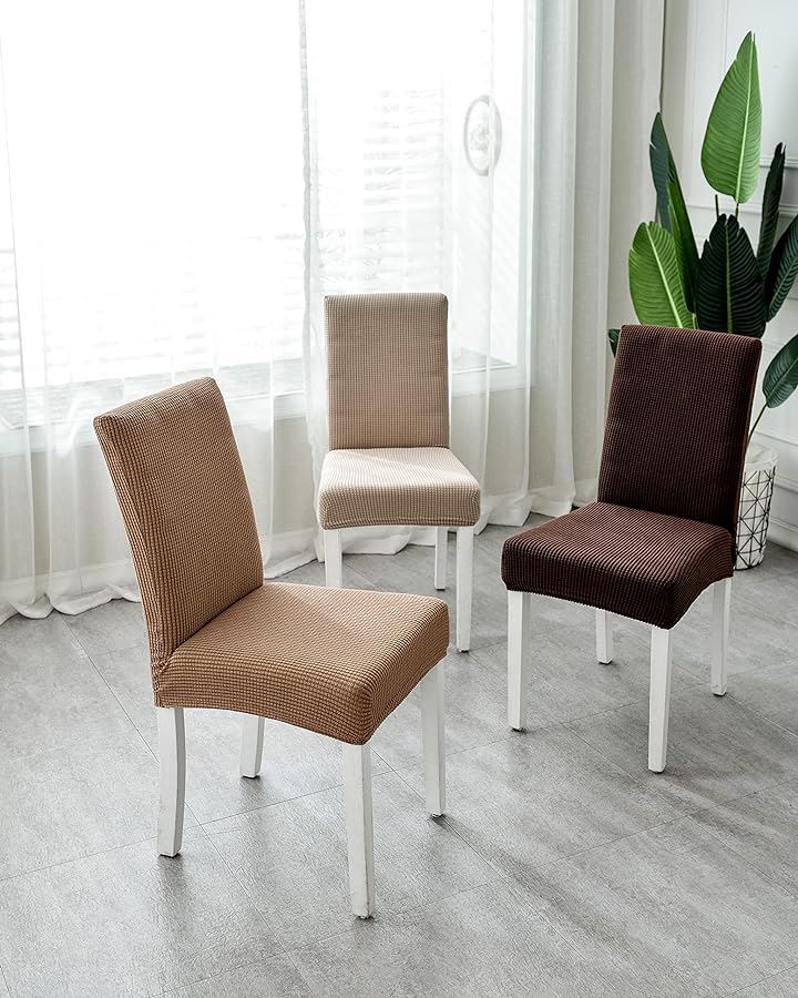 椅子カバー チェアカバー 背もたれあり 伸縮 洗える ノーアイロン 取り外し可能 無地 オフィス 家庭 ホテル レストラン Ｍx６枚(ダークブラウン, Ｍx６枚)