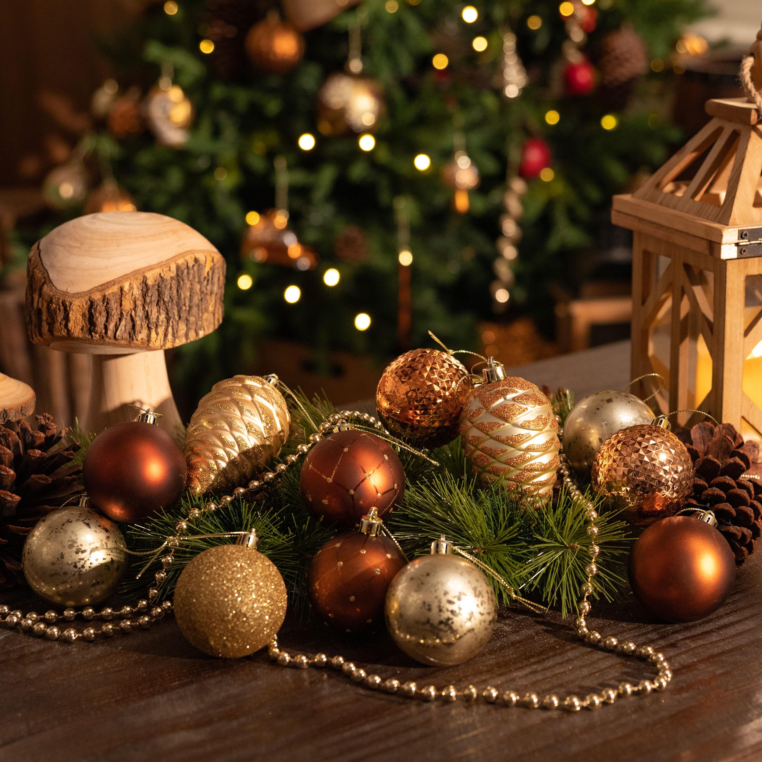 Valery Madelyn クリスマス オーナメント クリスマス ボール 100個入りセット クリスマス 飾り ユーロッパ風 北欧風 ゴールド・コッパー 森のコッパー おしゃれ クリスマス 雑貨 飾