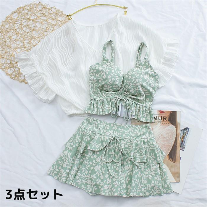 タンキニ 水着 レディース 体型カバー グリーン ボレロ ラッシュガード セパレート 20代 30代 40代 カバーアップ 小胸 露出控えめ ノーワイヤー パッド付