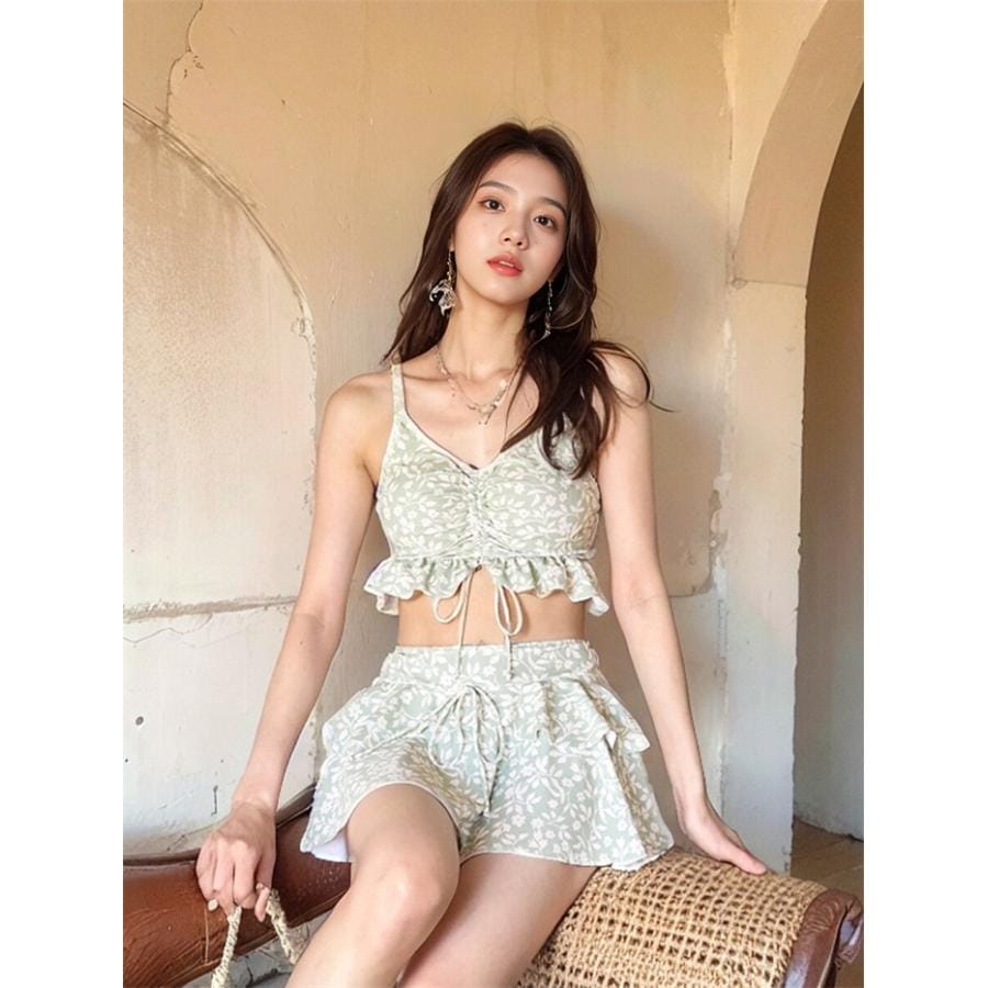 タンキニ 水着 レディース 体型カバー グリーン ボレロ ラッシュガード セパレート 20代 30代 40代 カバーアップ 小胸 露出控えめ ノーワイヤー パッド付