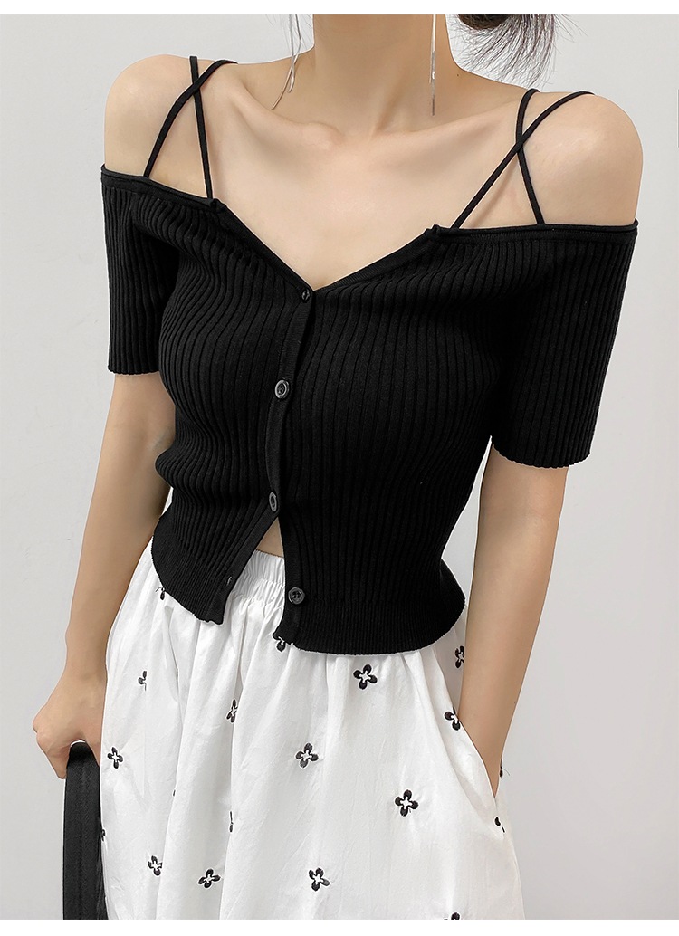 ニットソー カットソー 半袖 オフショルダー 肩ひもニット 細身 前開き かわいい 大人可愛い きれいめ シンプル カジュアル おしゃれ 春 秋 デート お出かけ 学生 韓国 ブラック ニットソー カットソー 半袖 オフショルダー 肩ひもニット 細身 前開き かわいい 大人可愛い きれいめ シンプル カジュアル おしゃれ 春 秋 デート お出かけ 学生 韓国 ブラック