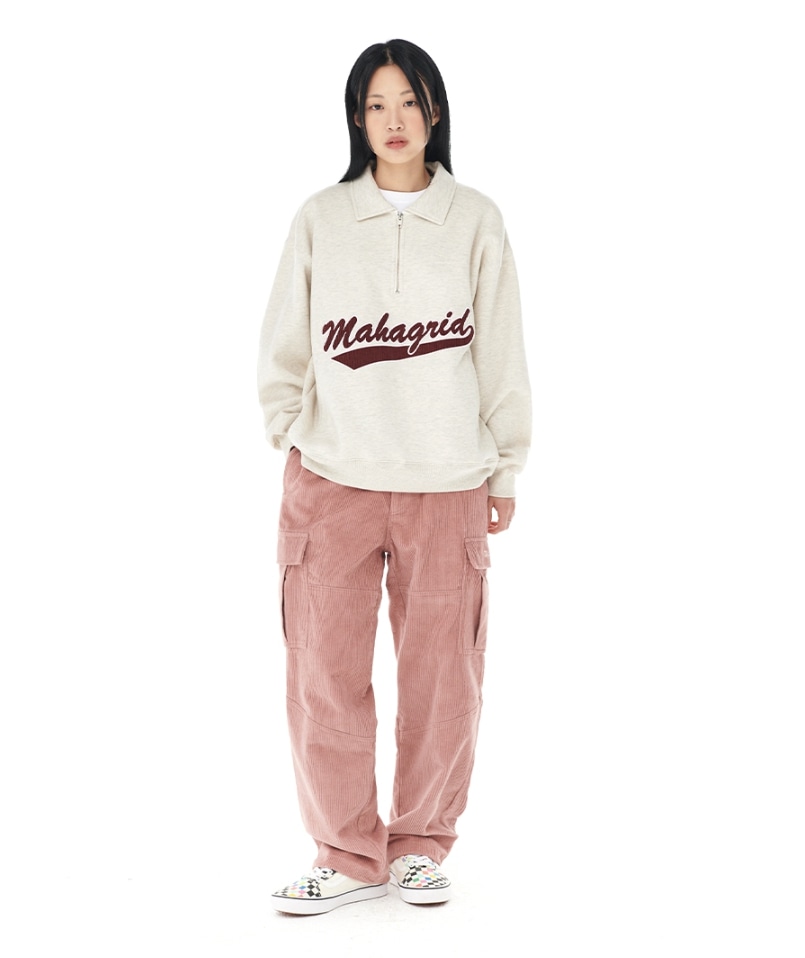 mahagrid] SCRIPT LOGO HALF ZIP SWEATSHIRT