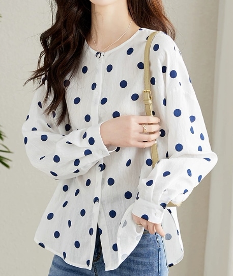 昭和レトロ トップス Tシャツ カットソー プルオーバー 袖あり 長袖 ラウンドネック サイドスリット 通気性 薄手 かわいい 大人可愛い カジュアル 上品 おしゃれ お洒落 レトロ ラフ ラブリー