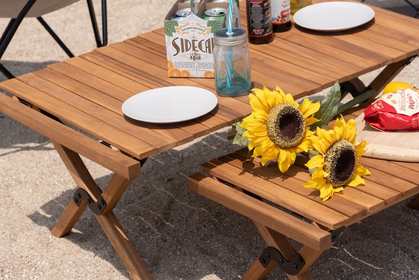 ロールトップテーブル RP-611 アウトドアテーブル 折りたたみ テーブル 机 木製 アウトドア 簡単設置 コンパクト 収納 収納袋付き リビングテーブル 持ち運び キャンプ ガーデン テラス 屋外