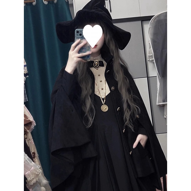 ハロウィン ゴシック ダークスタイル ロリータ シスター ブラック ロングウエスト パフスリーブ ロリータドレス 秋冬