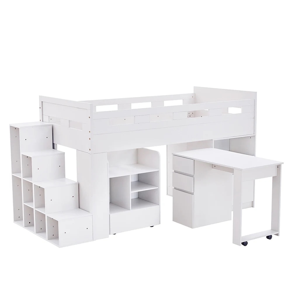 赤字価格！ロフトベッド シングル スチールネット・移動型デスク付き