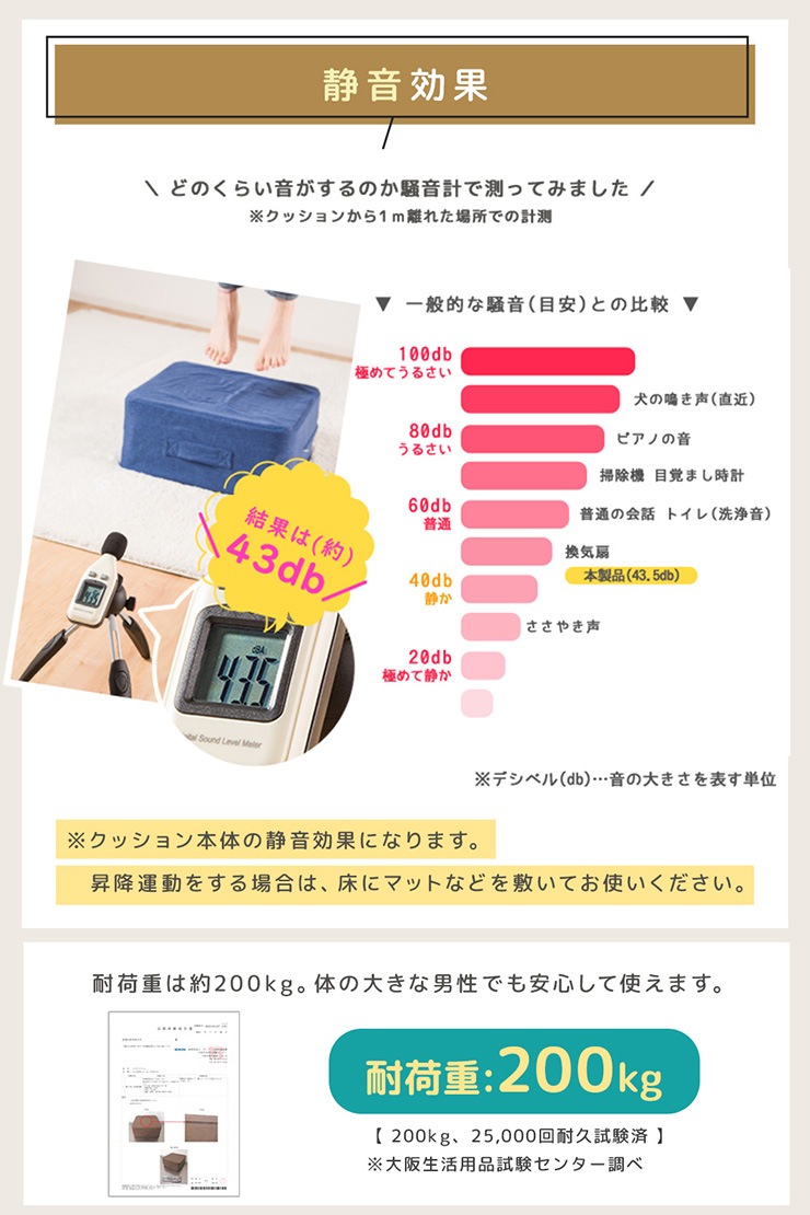 踏み台昇降 ステップ台 エクササイズ 運動 省スペース 45×45cm クッション性 静音 ダイエット 体力作り 運動不足解消 トランポリン 室内