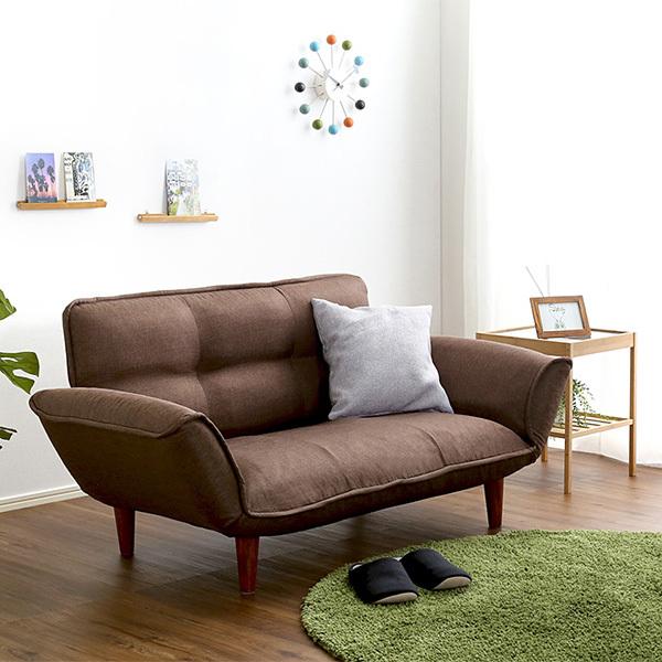 カウチソファ 2人掛け 布地 ファブリック カウチ ソファー おしゃれ ひじ掛け 肘付き 北欧 日本製 国産 リクライニング 脚 取り外し ローソファ 座椅子 二人掛