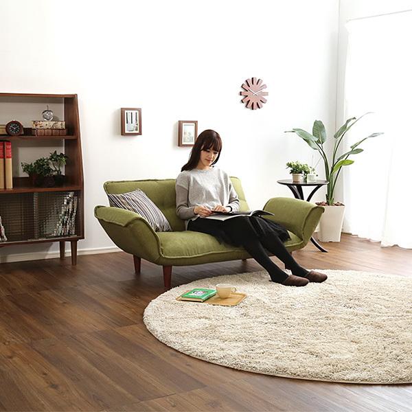 カウチソファ 2人掛け 布地 ファブリック カウチ ソファー おしゃれ ひじ掛け 肘付き 北欧 日本製 国産 リクライニング 脚 取り外し ローソファ 座椅子 二人掛