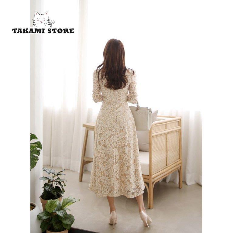 【3日間発送】パーティードレス 結婚式 ワンピース ドレス 大きいサイズ 袖あり ロング丈 Aライン 春夏秋 レース おしゃれ 20代 30代 40代 50代 総柄 上品 韓国