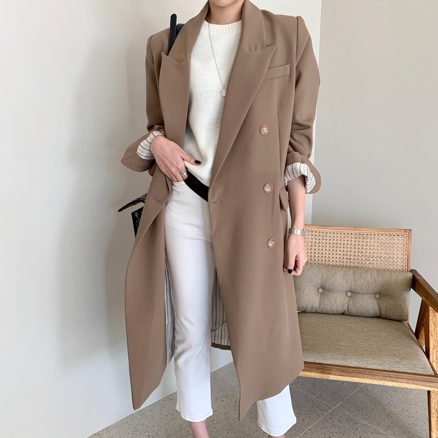 ミドル丈ジャケット スーツカラー シングルブレスト ルーズ バックスリット 韓国 英国 2カラー a1484 ミドル丈ジャケット スーツカラー シングルブレスト ルーズ バックスリット 韓国 英国 2カラー a1484