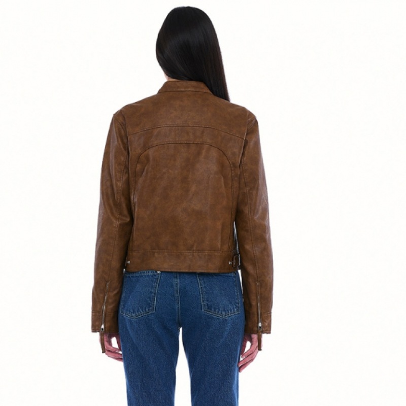 PARTIMENTO WOMEN ウォッシュドレザーバイカージャケット_キャメル