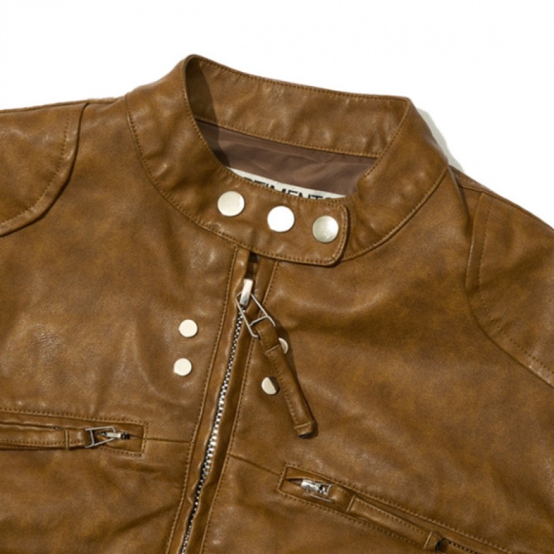 PARTIMENTO WOMEN ウォッシュドレザーバイカージャケット_キャメル