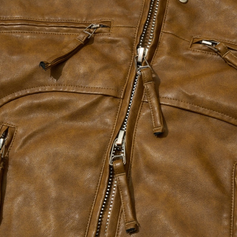 PARTIMENTO WOMEN ウォッシュドレザーバイカージャケット_キャメル