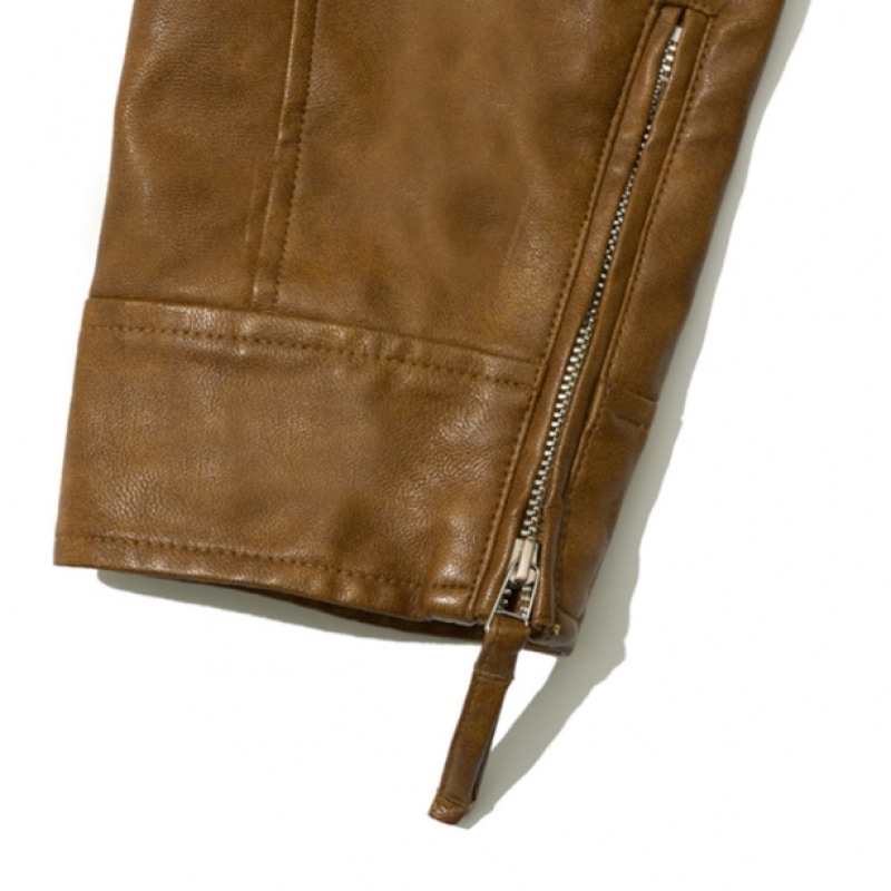 PARTIMENTO WOMEN ウォッシュドレザーバイカージャケット_キャメル