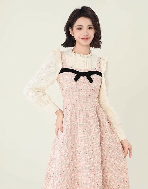 リピーター続出ワンピース 長袖 ロング丈 可愛い かわいい 春 ニット ピンク Aライン レディース 柔らか お洒落 保温 通勤 普段着 デート ei249t2t2c6