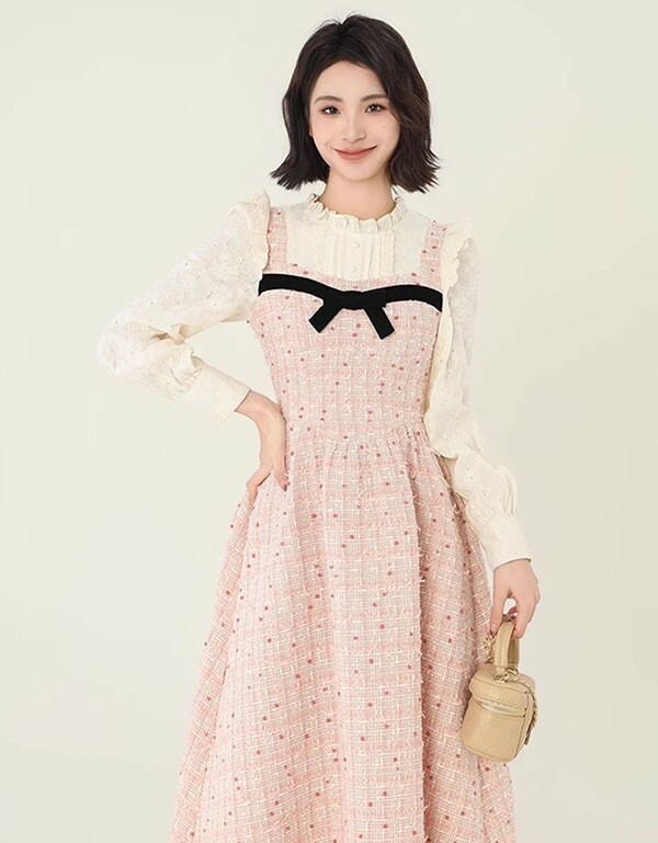 リピーター続出ワンピース 長袖 ロング丈 可愛い かわいい 春 ニット ピンク Aライン レディース 柔らか お洒落 保温 通勤 普段着 デート ei249t2t2c6