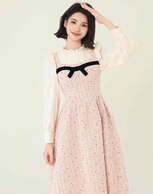 リピーター続出ワンピース 長袖 ロング丈 可愛い かわいい 春 ニット ピンク Aライン レディース 柔らか お洒落 保温 通勤 普段着 デート ei249t2t2c6