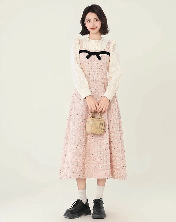 リピーター続出ワンピース 長袖 ロング丈 可愛い かわいい 春 ニット ピンク Aライン レディース 柔らか お洒落 保温 通勤 普段着 デート ei249t2t2c6