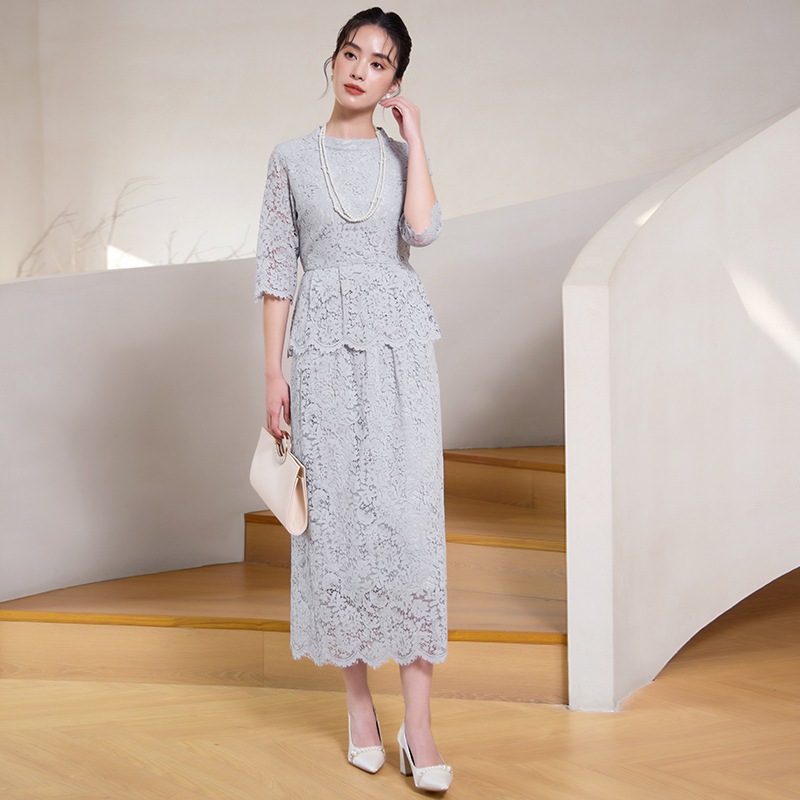 Aラインスカートの2つのピーススカートスーツを備えた新しいハーフハイハイトの首の首の袖のトップ88626 Aラインスカートの2つのピーススカートスーツを備えた新しいハーフハイハイトの首の首の袖のトップ88626